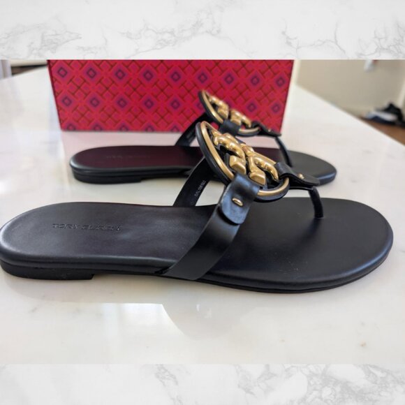 TORY BURCH Metal Miller Leather Sandals Perfect Navy Size 8 - Picture 5 of 15